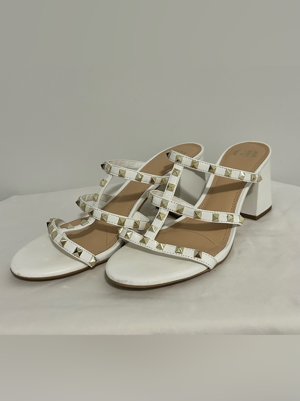 Gianni Bini White Studded Block Heel Slide Mules